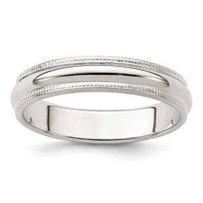 Sterling Silver 4mm Half Round Milgrain Size 9.5 Band