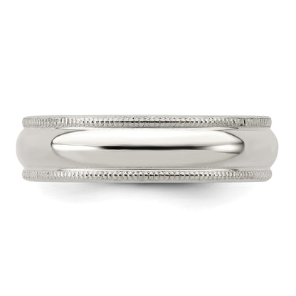 Sterling Silver 5mm Half Round Milgrain Size 7.5 Band