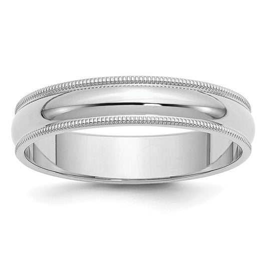 Sterling Silver Rhodium-plated 5mm Half Round Milgrain Size 7.5 Band