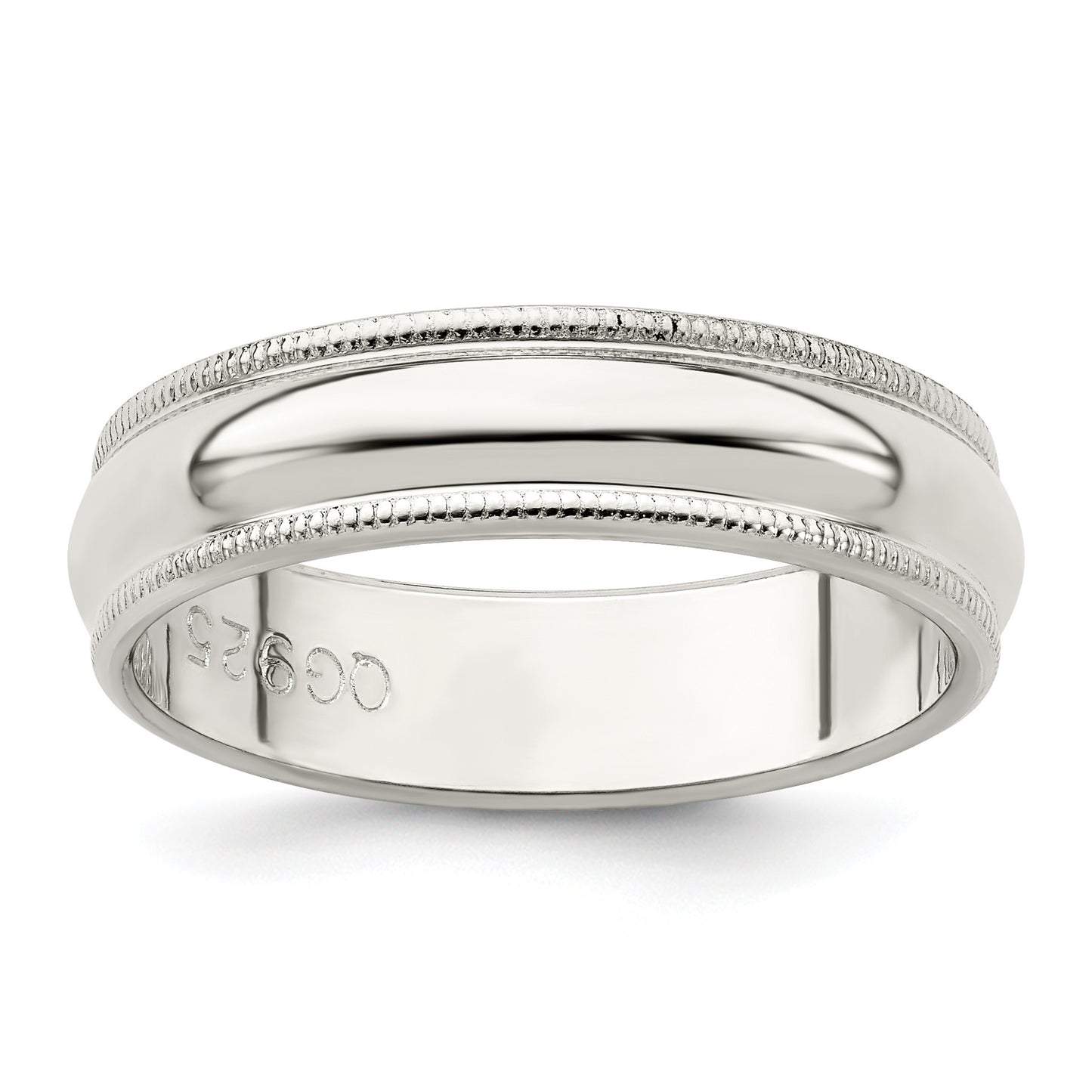 Sterling Silver 5mm Half Round Milgrain Size 9 Band