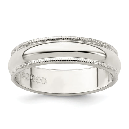 Sterling Silver 5mm Half Round Milgrain Size 7.5 Band