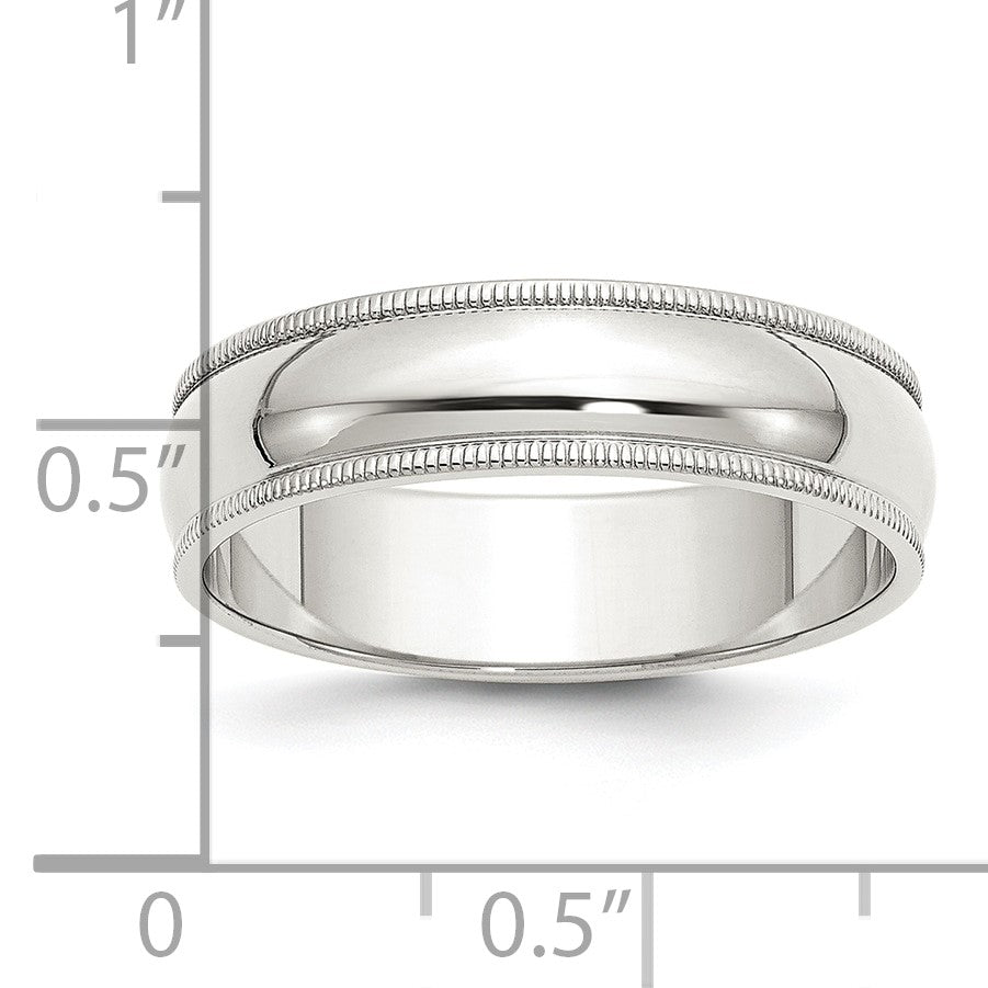 Sterling Silver 6mm Half Round Milgrain Size 11 Band