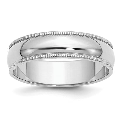 Sterling Silver Rhodium-plated 6mm Half Round Milgrain Size 8 Band
