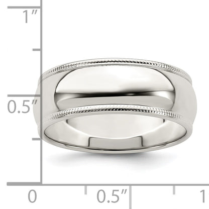 Sterling Silver 7mm Half Round Milgrain Size 12 Band