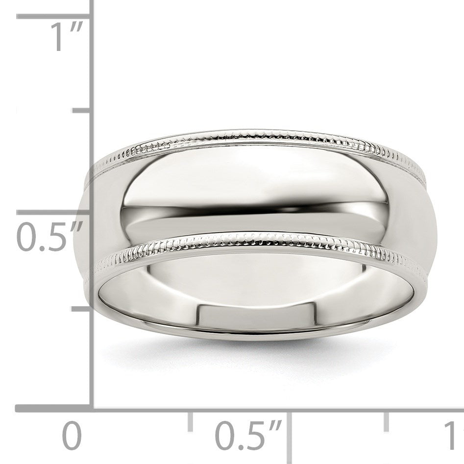 Sterling Silver 7mm Half Round Milgrain Size 7.5 Band