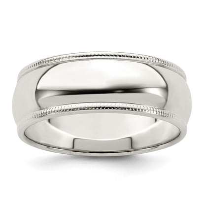 Sterling Silver 7mm Half Round Milgrain Size 11 Band