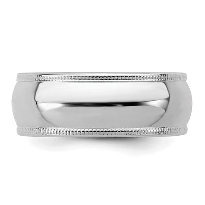 Sterling Silver Rhodium-plated 7mm Half Round Milgrain Size 9.5 Band