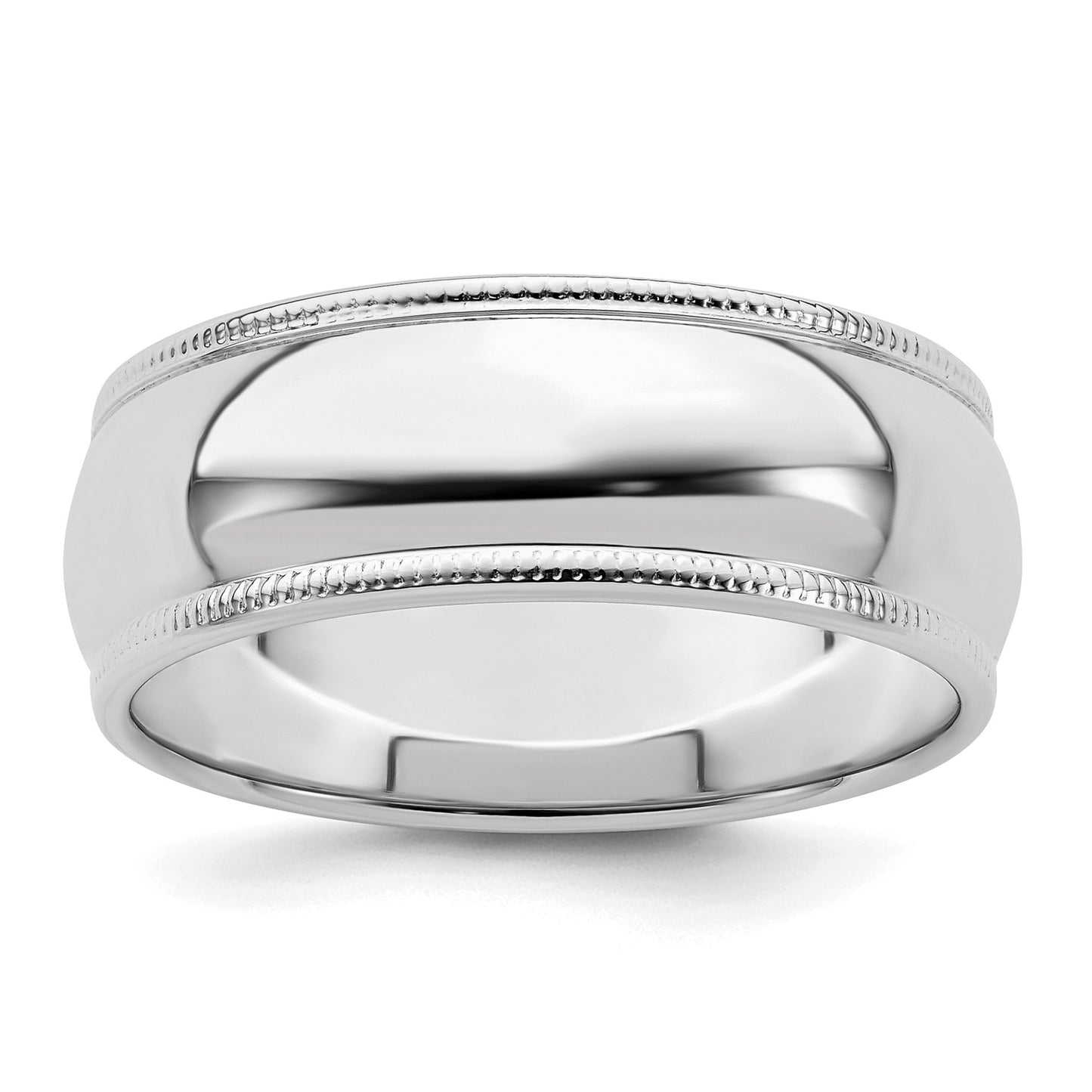 Sterling Silver Rhodium-plated 7mm Half Round Milgrain Size 9.5 Band