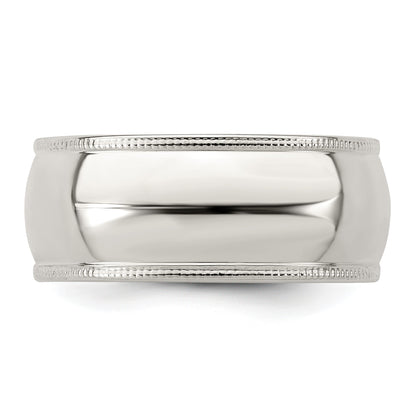 Sterling Silver 8mm Half Round Milgrain Size 7 Band