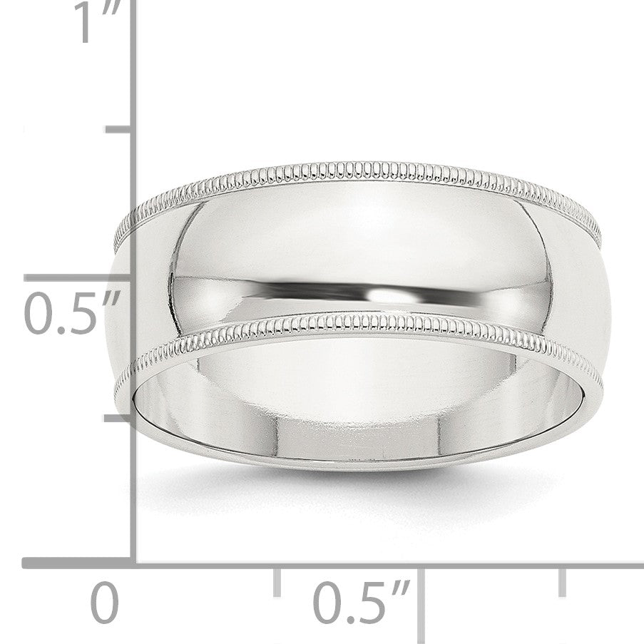 Sterling Silver 8mm Half Round Milgrain Size 11.5 Band