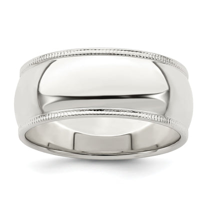Sterling Silver 8mm Half Round Milgrain Size 13.5 Band