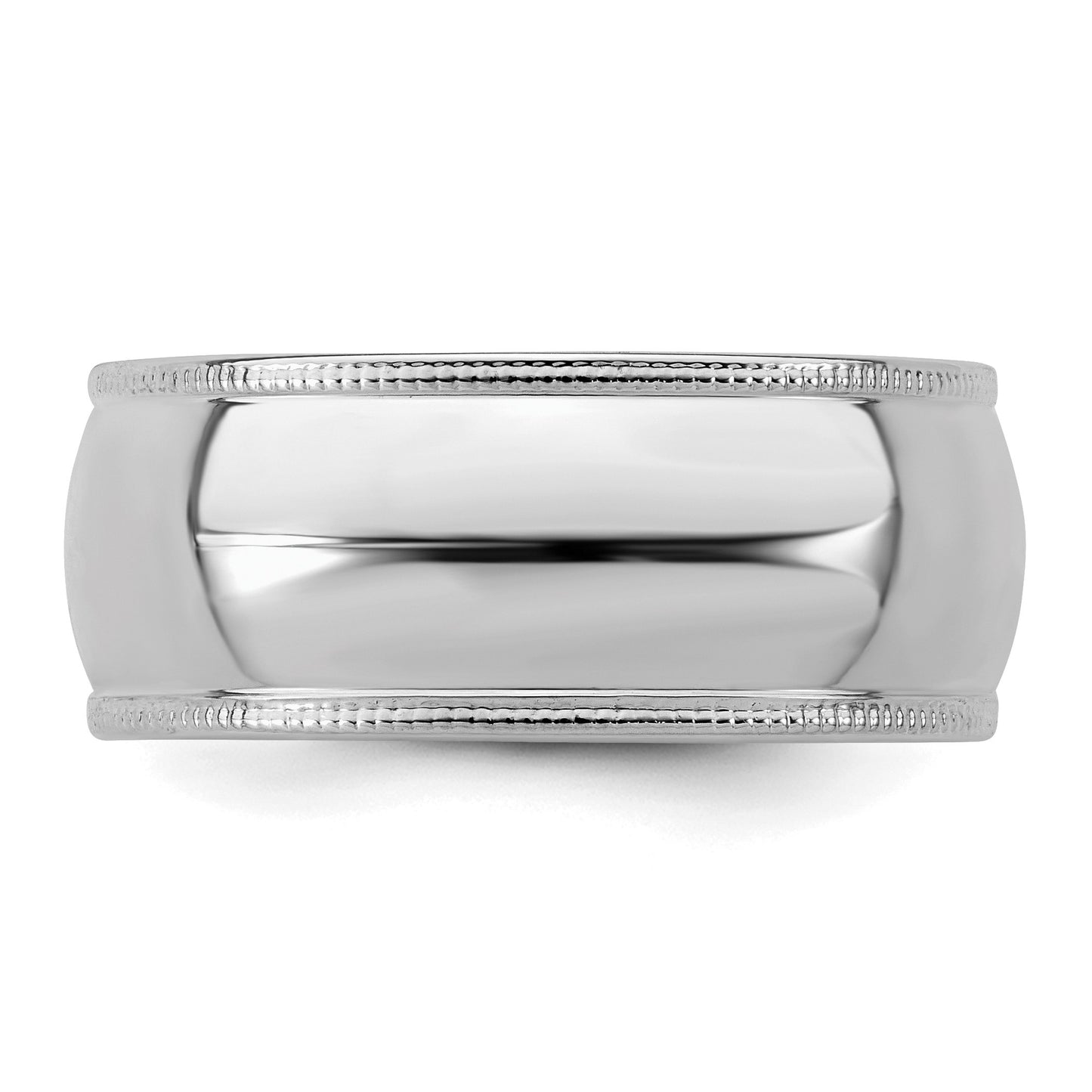 Sterling Silver Rhodium-plated 8mm Half Round Milgrain Size 12.5 Band