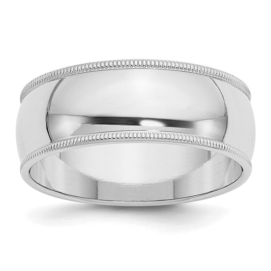 Sterling Silver Rhodium-plated 8mm Half Round Milgrain Size 10 Band