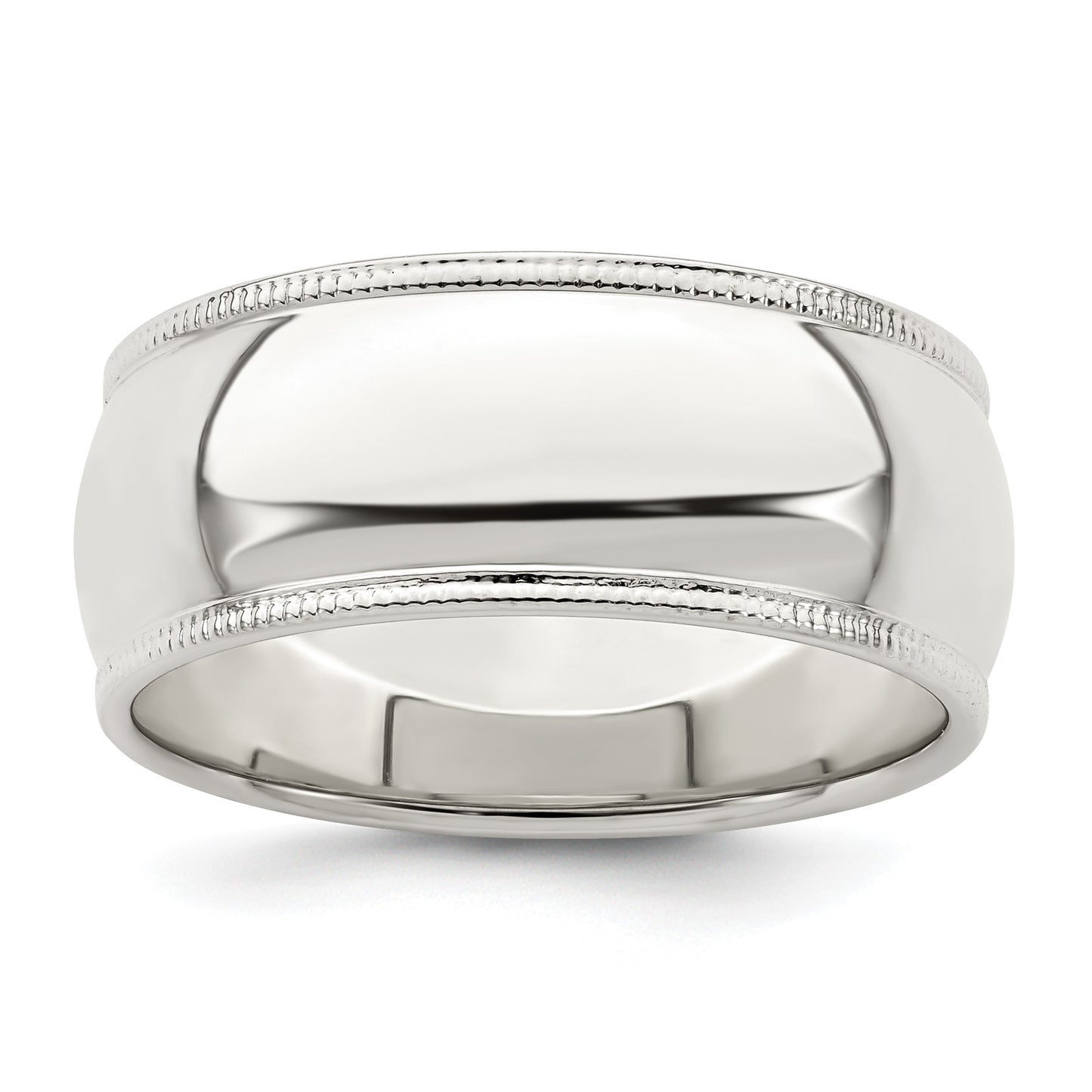 Sterling Silver 8mm Half Round Milgrain Size 8 Band