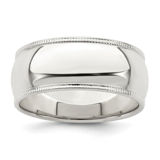 Sterling Silver 8mm Half Round Milgrain Size 8 Band