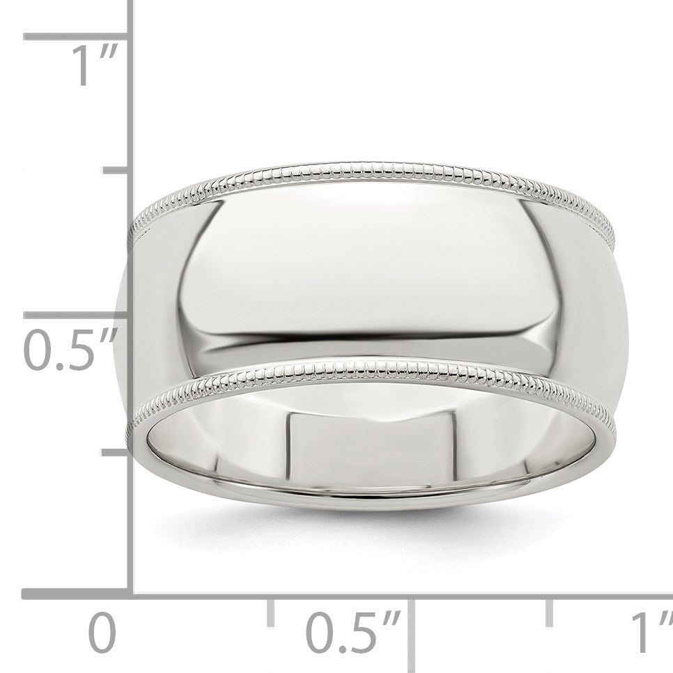 Sterling Silver 9mm Half Round Milgrain Size 11 Band