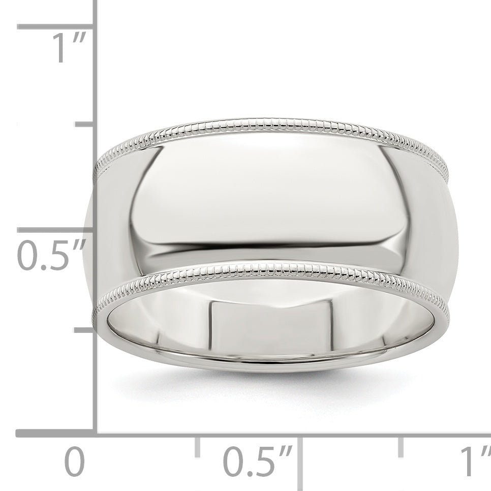 Sterling Silver 9mm Half Round Milgrain Size 11.5 Band