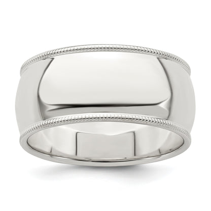 Sterling Silver 9mm Half Round Milgrain Size 11 Band