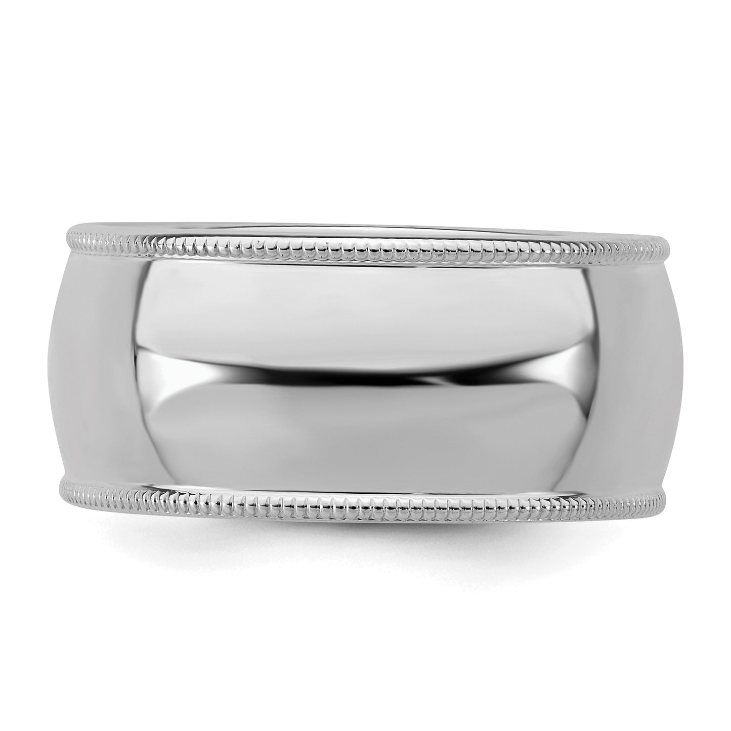 Sterling Silver Rhodium-plated 9mm Half Round Milgrain Size 10 Band