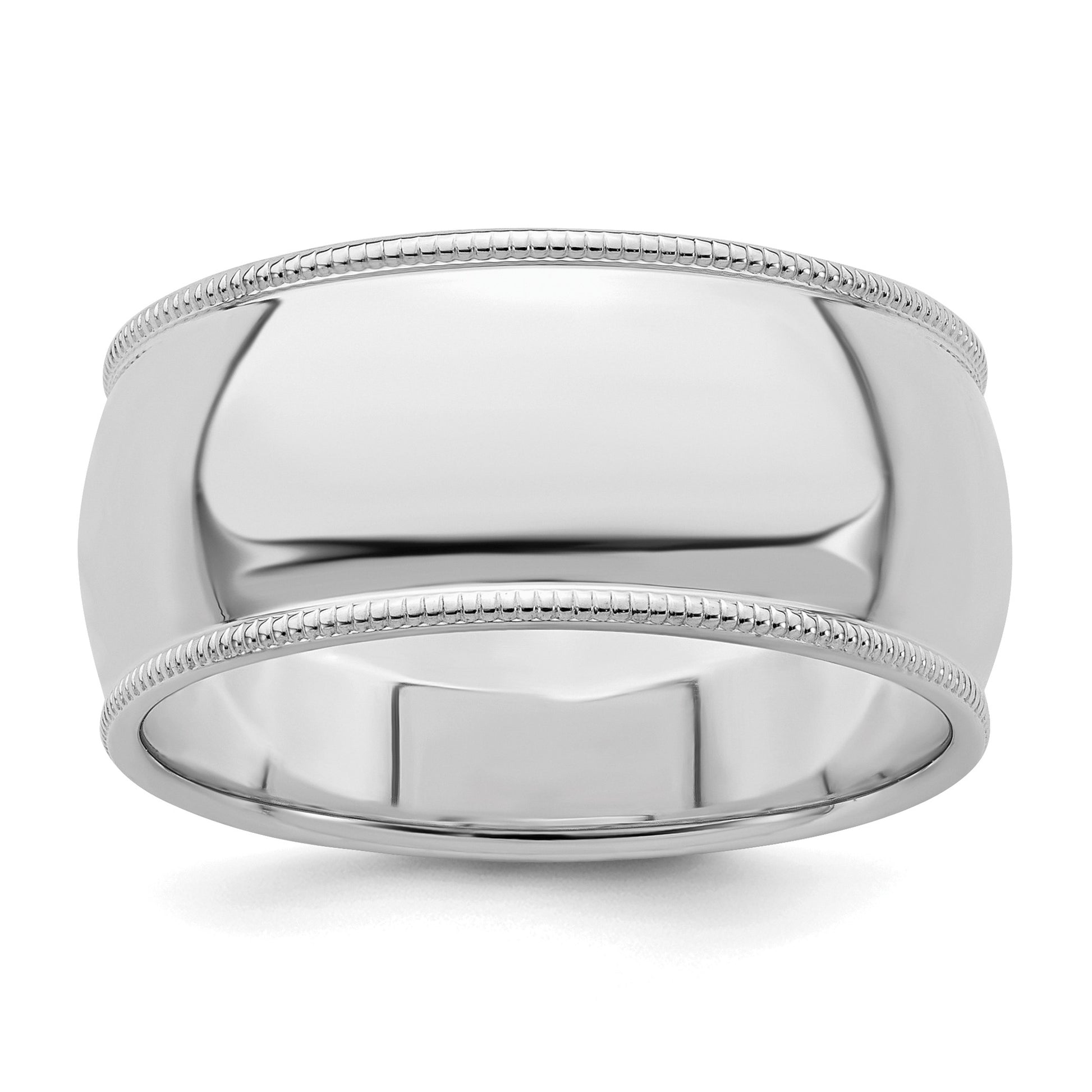 Sterling Silver Rhodium-plated 9mm Half Round Milgrain Size 6 Band