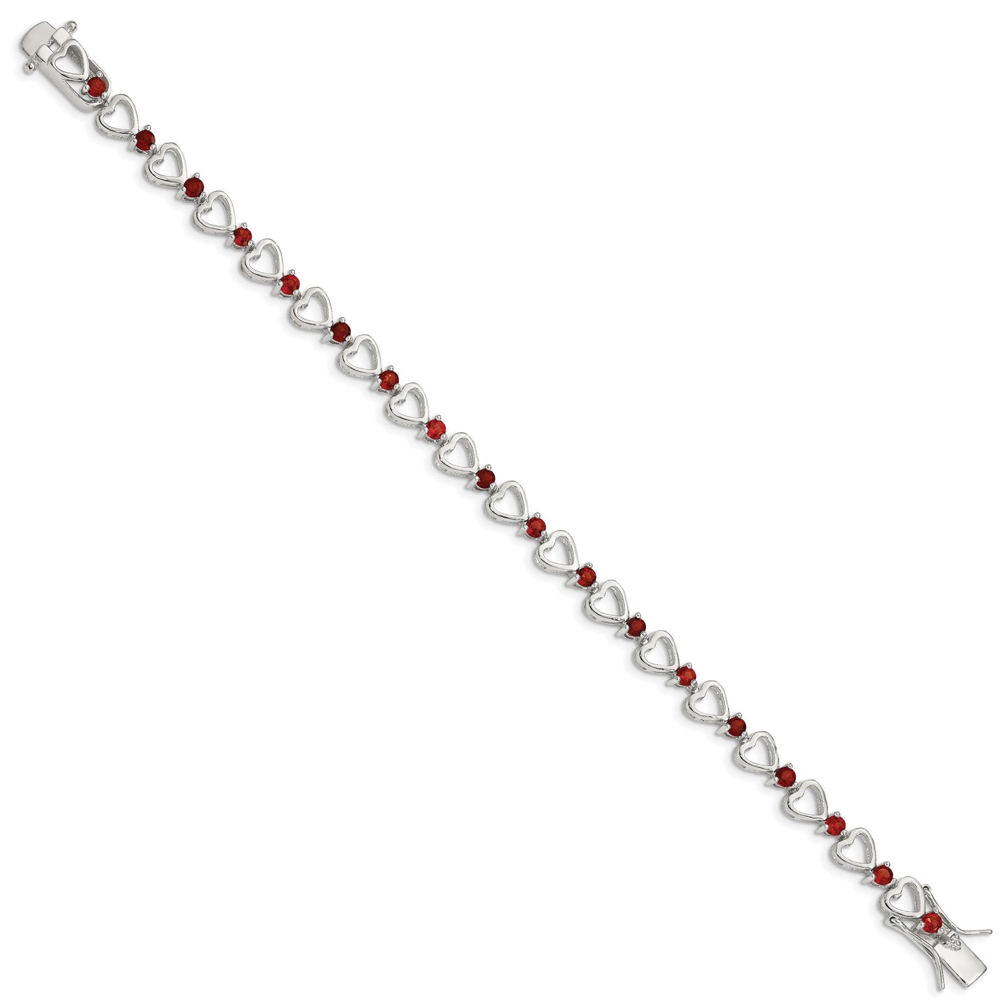 Sterling Silver Rhodium-plated Garnet Heart Bracelet