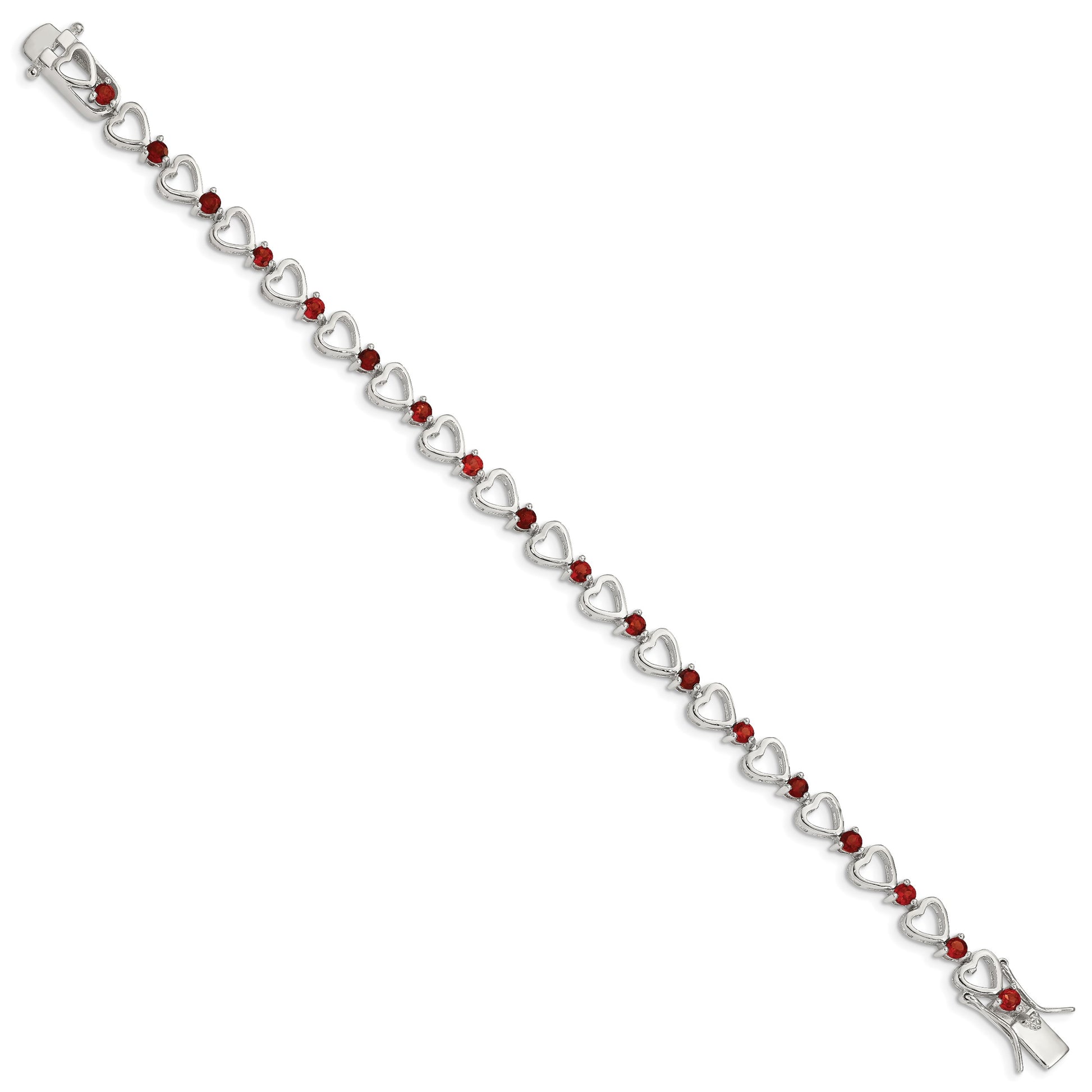 Sterling Silver Rhodium-plated Garnet Heart Bracelet