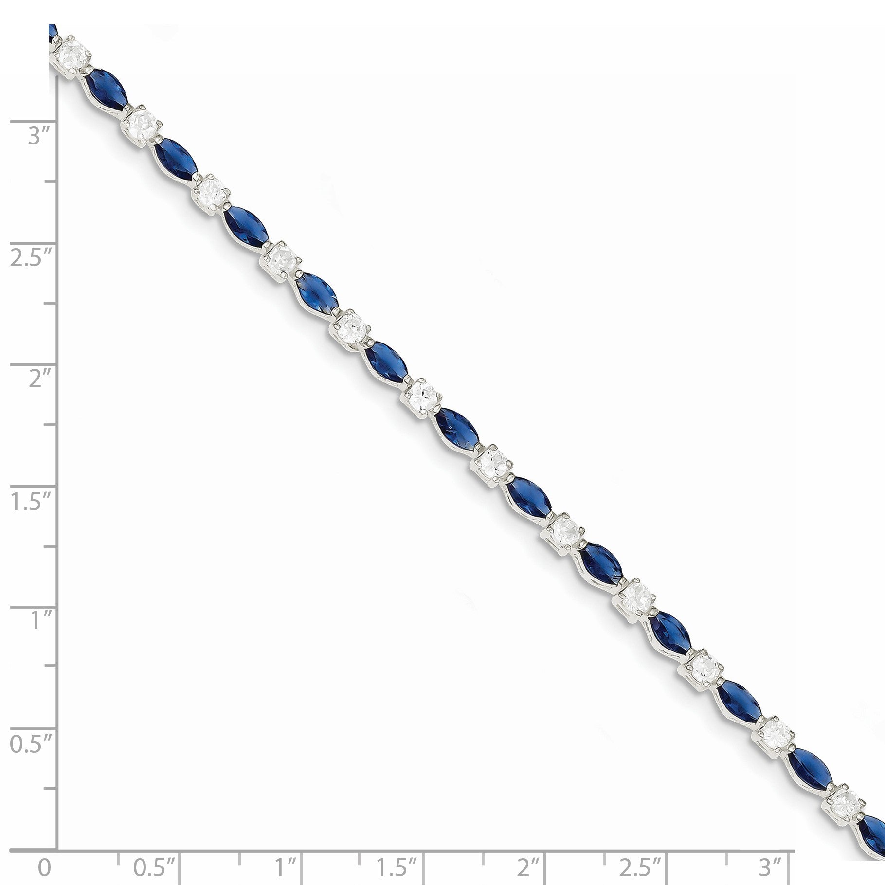 Sterling Silver Rhodium-plated Clear and Blue Marquise CZ  7.75 inch Bracelet