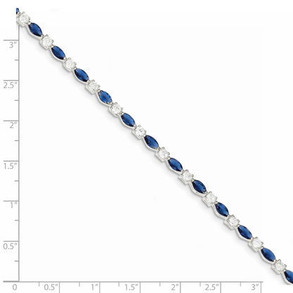 Sterling Silver Rhodium-plated Clear and Blue Marquise CZ  7.75 inch Bracelet
