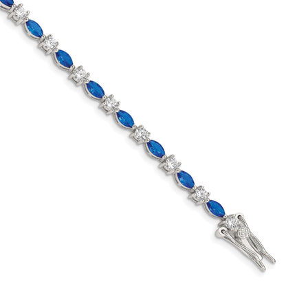Sterling Silver Rhodium-plated Clear and Blue Marquise CZ  7.75 inch Bracelet