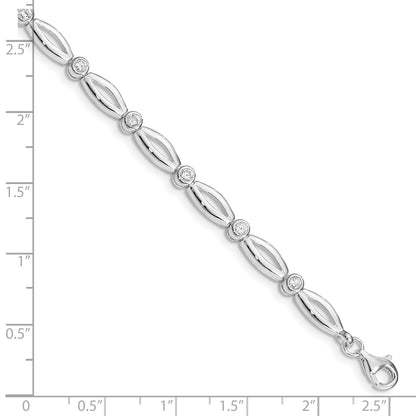 Sterling Silver Rhodium-plated 7inch Polished Fancy CZ Bracelet