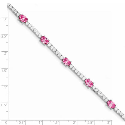 Sterling Silver Rhodium-plated 7inch Pink and Clear CZ Bracelet