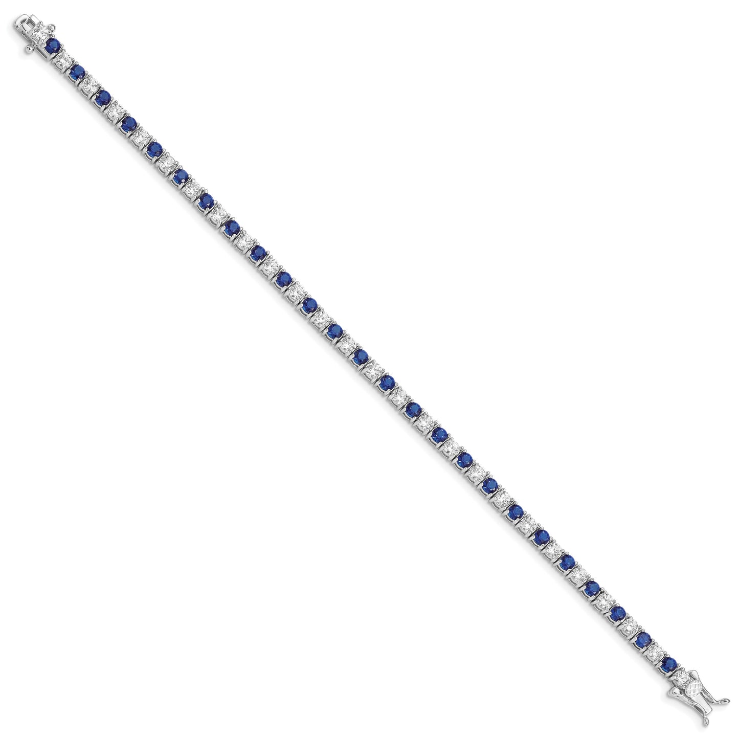 Sterling Silver Rhodium-plated Blue Glass and CZ 7 inch Bracelet