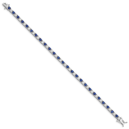 Sterling Silver Rhodium-plated Blue Glass and CZ 7 inch Bracelet