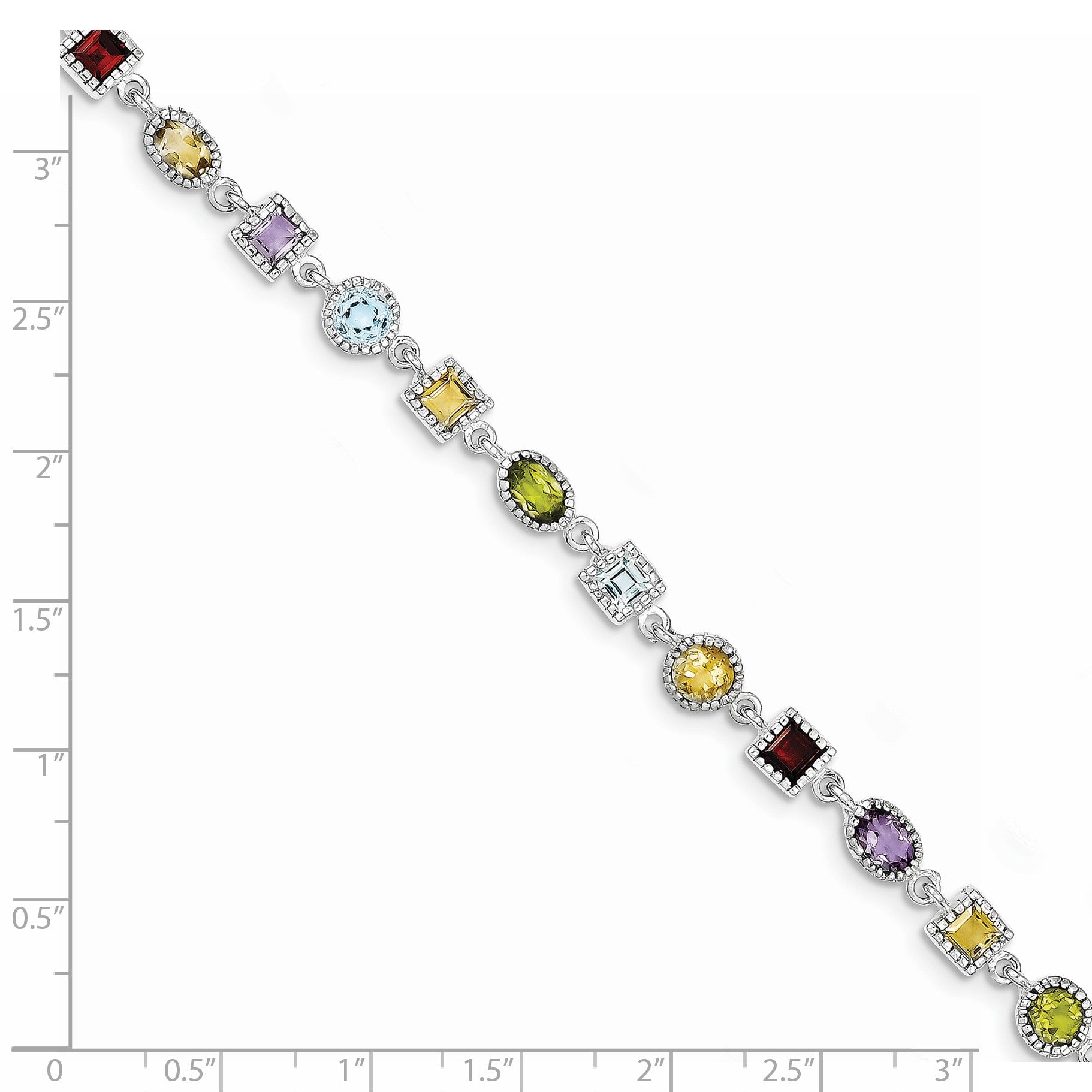 Sterling Silver 7inch Rhod Plated Rainbow Multi-gemstone Bracelet