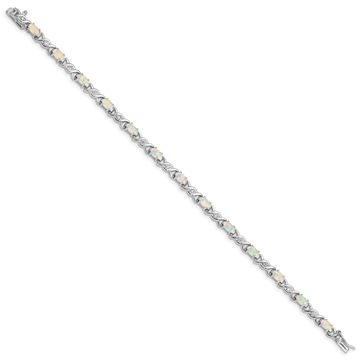 Sterling Silver Rhodium-plated White Created Opal and CZ 7.5inch Bracelet