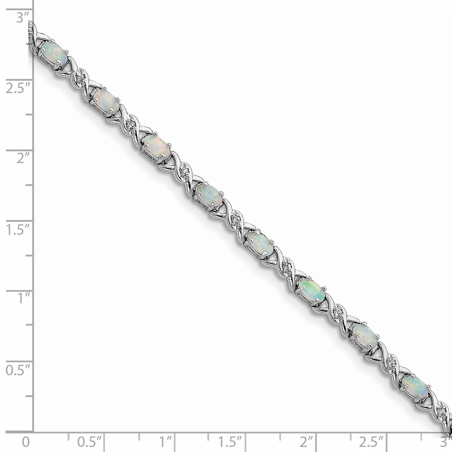 Sterling Silver Rhodium-plated White Created Opal and CZ 7.5inch Bracelet