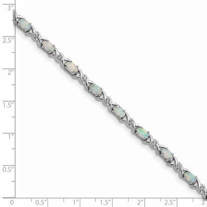 Sterling Silver Rhodium-plated White Created Opal and CZ 7.5inch Bracelet