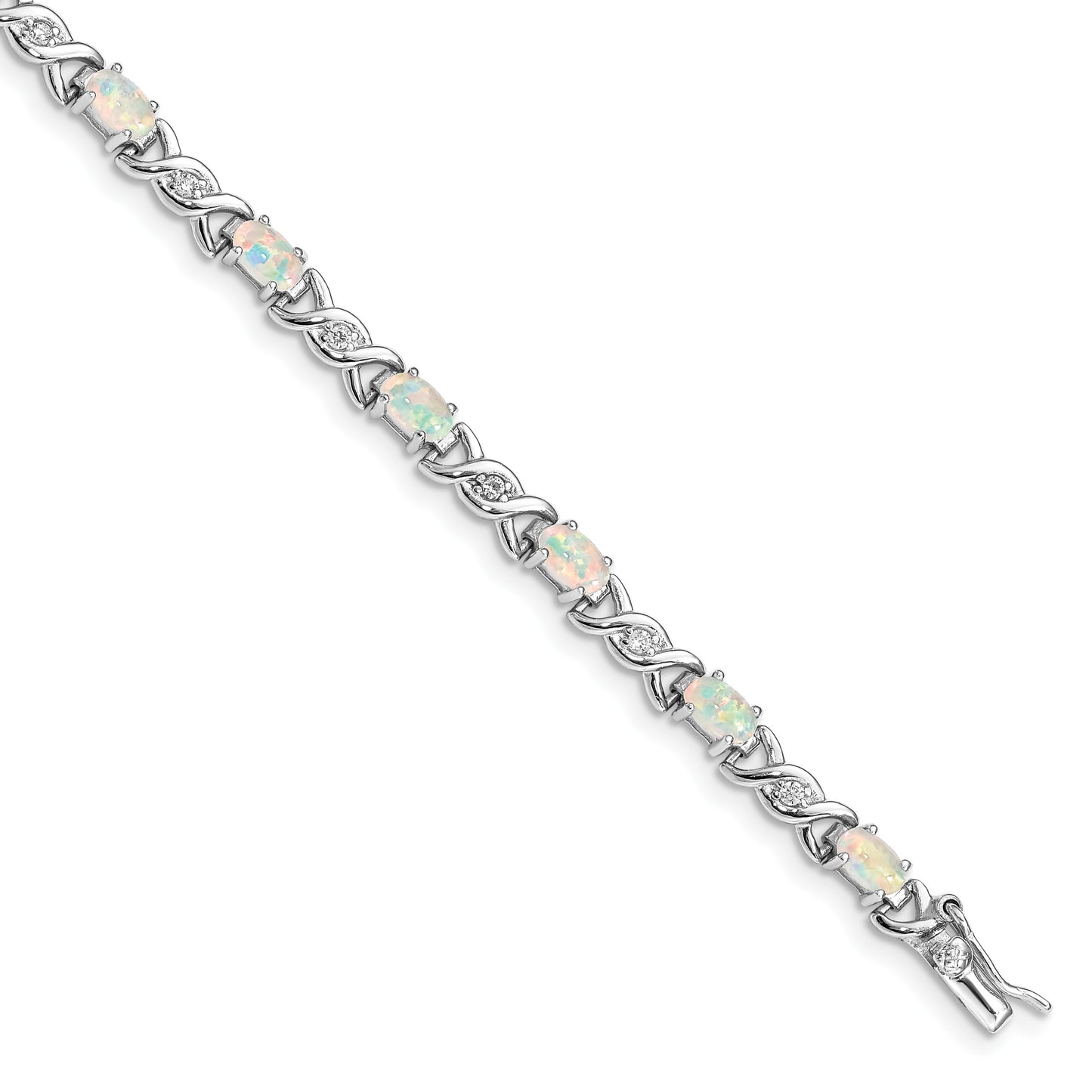 Sterling Silver Rhodium-plated White Created Opal and CZ 7.5inch Bracelet