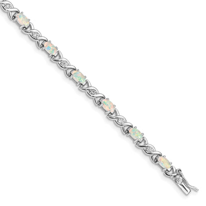 Sterling Silver Rhodium-plated White Created Opal and CZ 7.5inch Bracelet