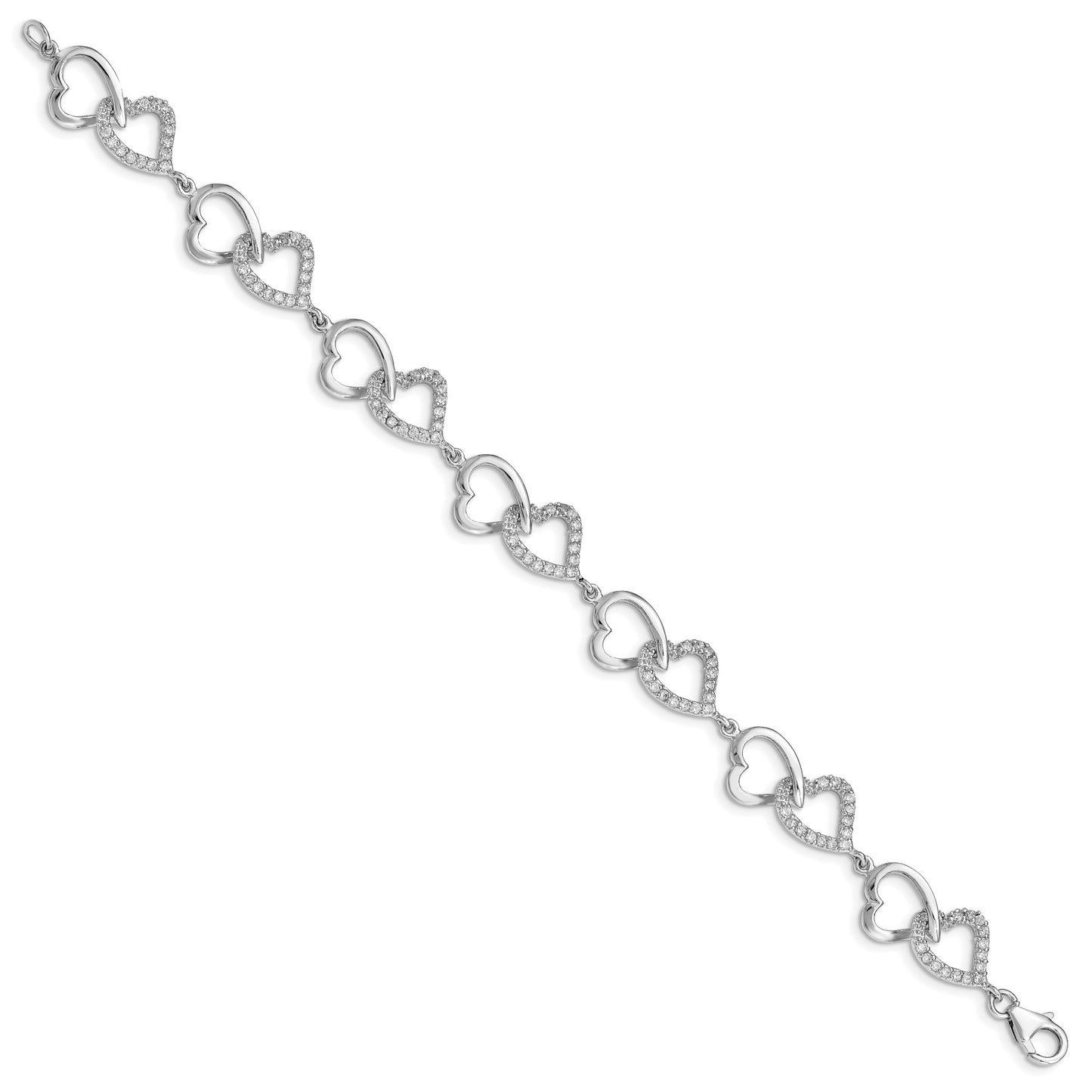 Sterling Silver Rhodium-plated CZ Heart Bracelet