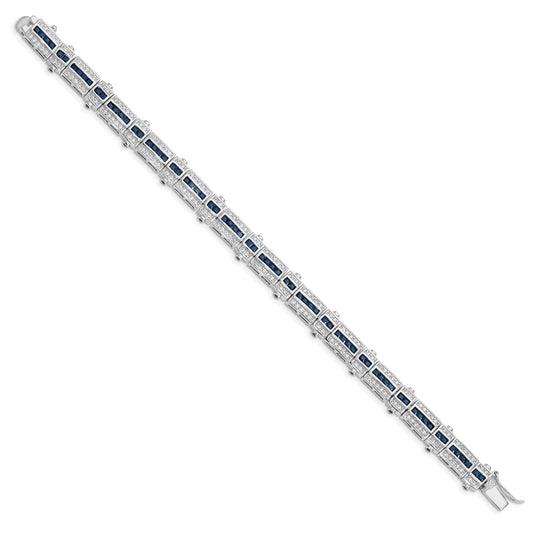 Sterling Silver Rhodium-plated Sapphire & CZ Bracelet