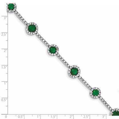 Sterling Silver Rhodium-plated 7.5inch Green and Clear CZ Bracelet