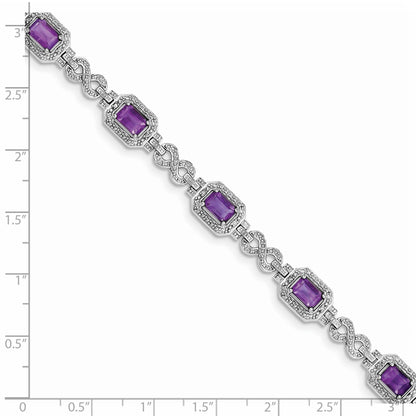 Sterling Silver Rhodium-plated Diamond & Amethyst Bracelet