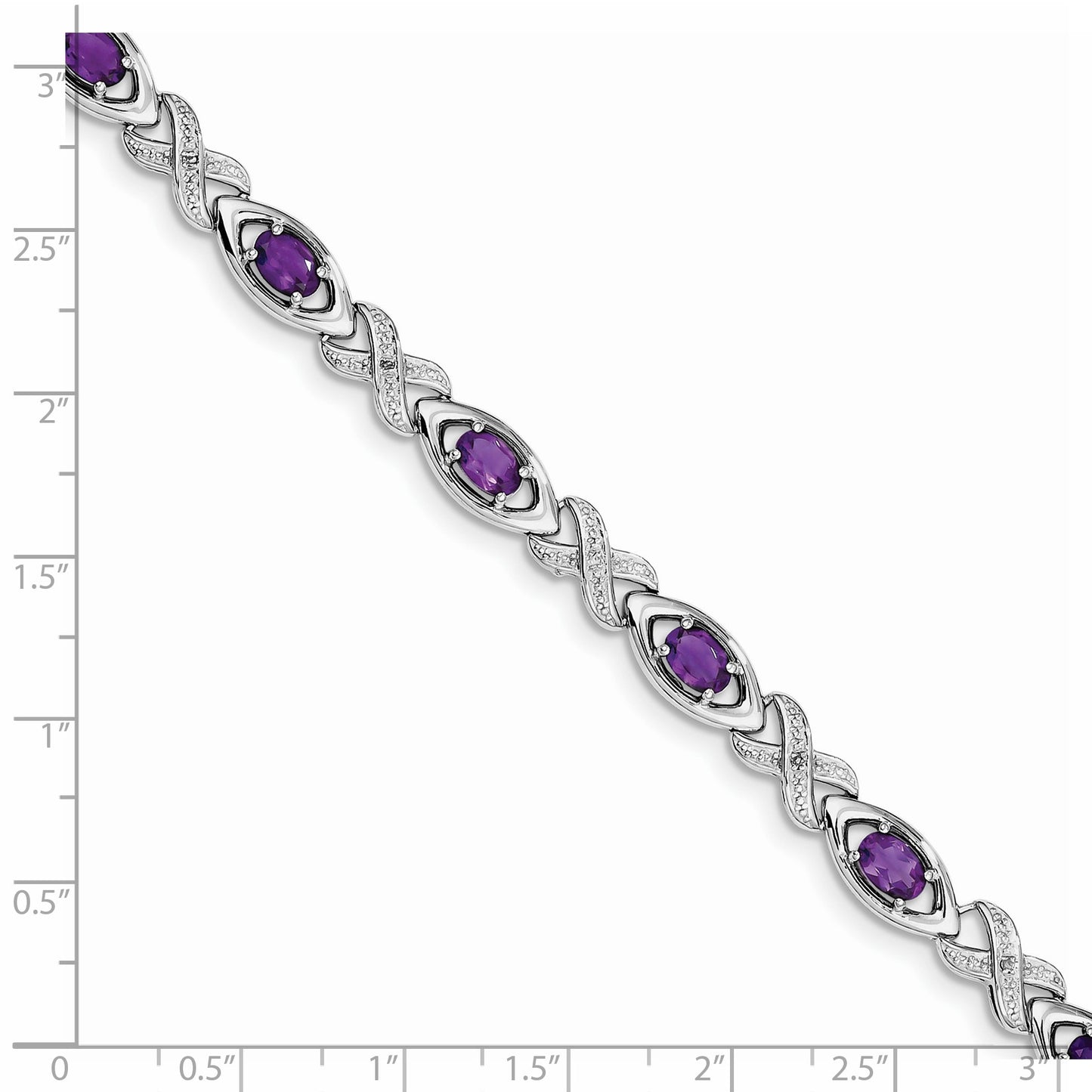 Sterling Silver Rhodium-plated Diamond & Amethyst Bracelet