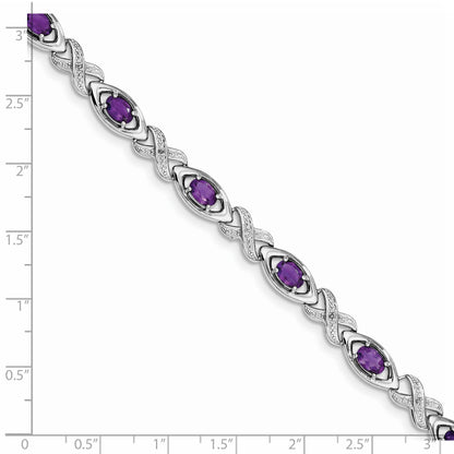 Sterling Silver Rhodium-plated Diamond & Amethyst Bracelet