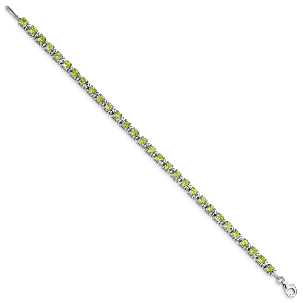 Sterling Silver Rhodium-plated Peridot and Diamond Bracelet