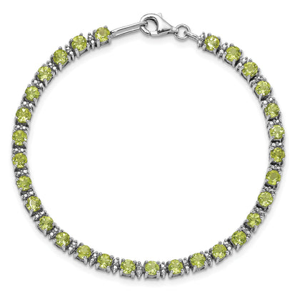 Sterling Silver Rhodium-plated Peridot and Diamond Bracelet