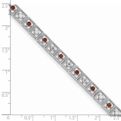 Sterling Silver Rhodium-plated Garnet Diamond Bracelet