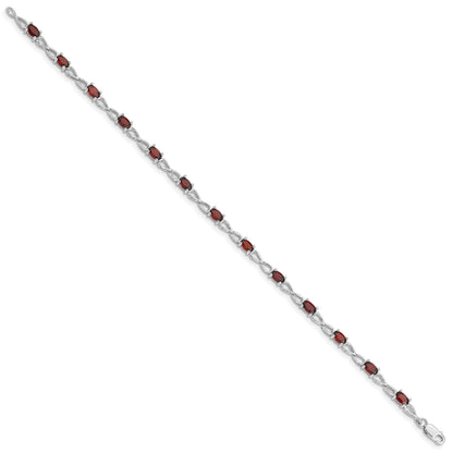 Sterling Silver Rhodium-plated Garnet Bracelet