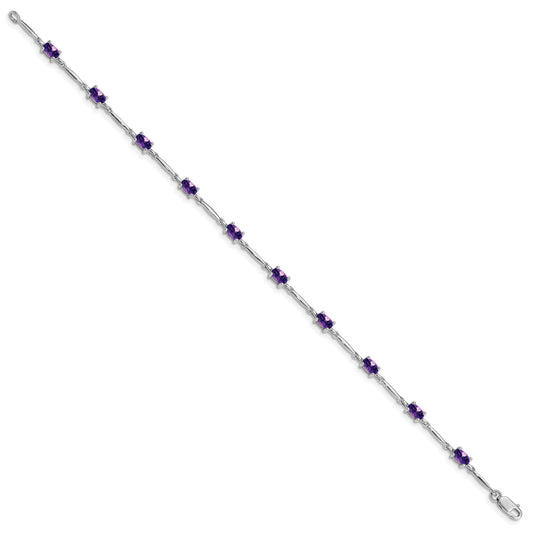 Sterling Silver Rhodium-plated Amethyst Bracelet